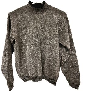 Jessica Y2K Knit Pullover Sweater Mockneck Long Sleeves Black Metallic Silver